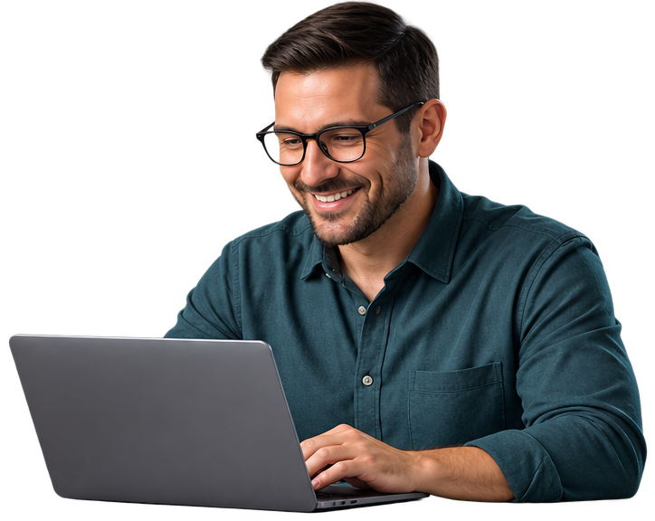 Employer working on a laptop